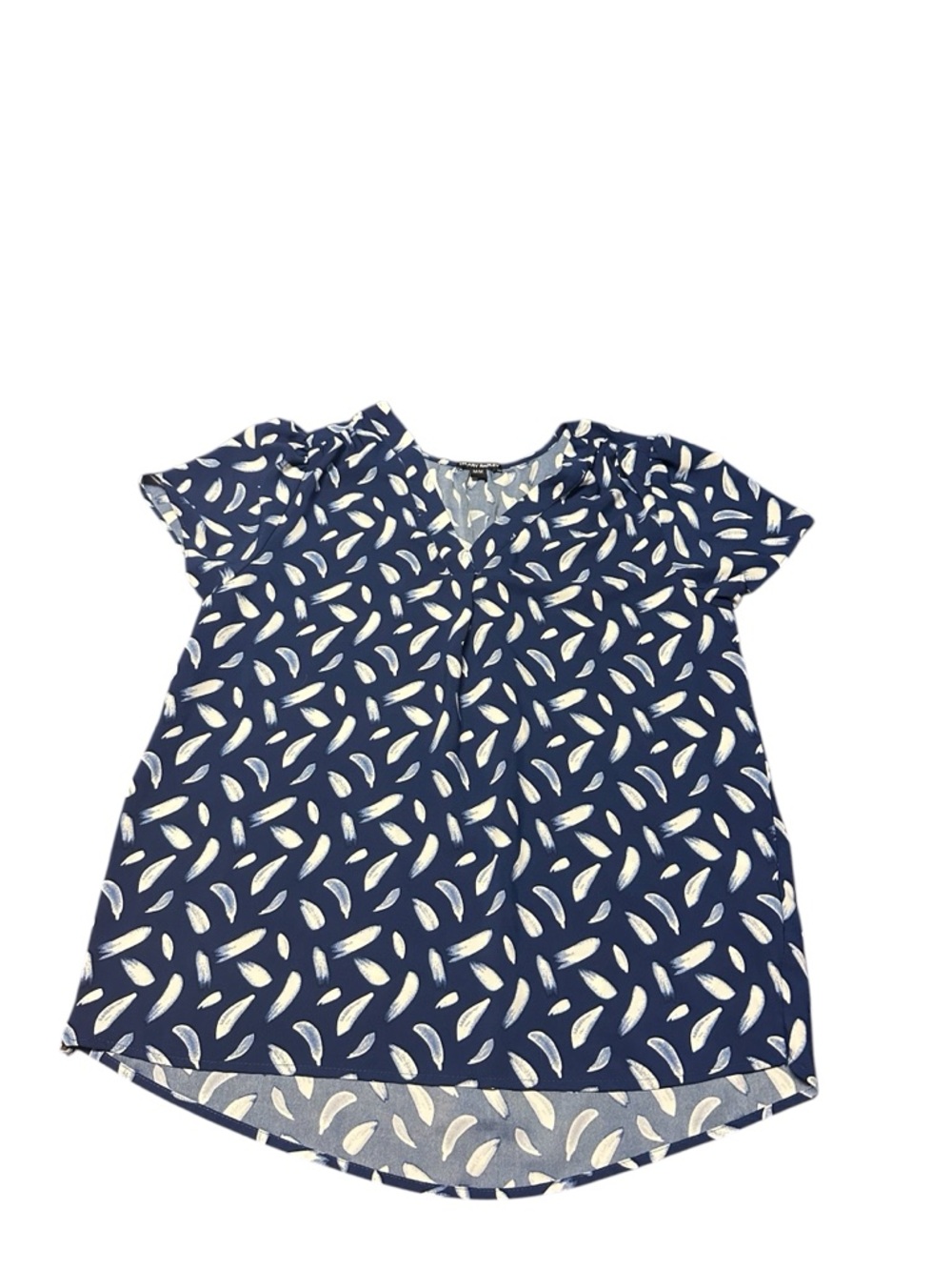 Hilary Radley Navy Feather-Print Short Sleeve Blouse
